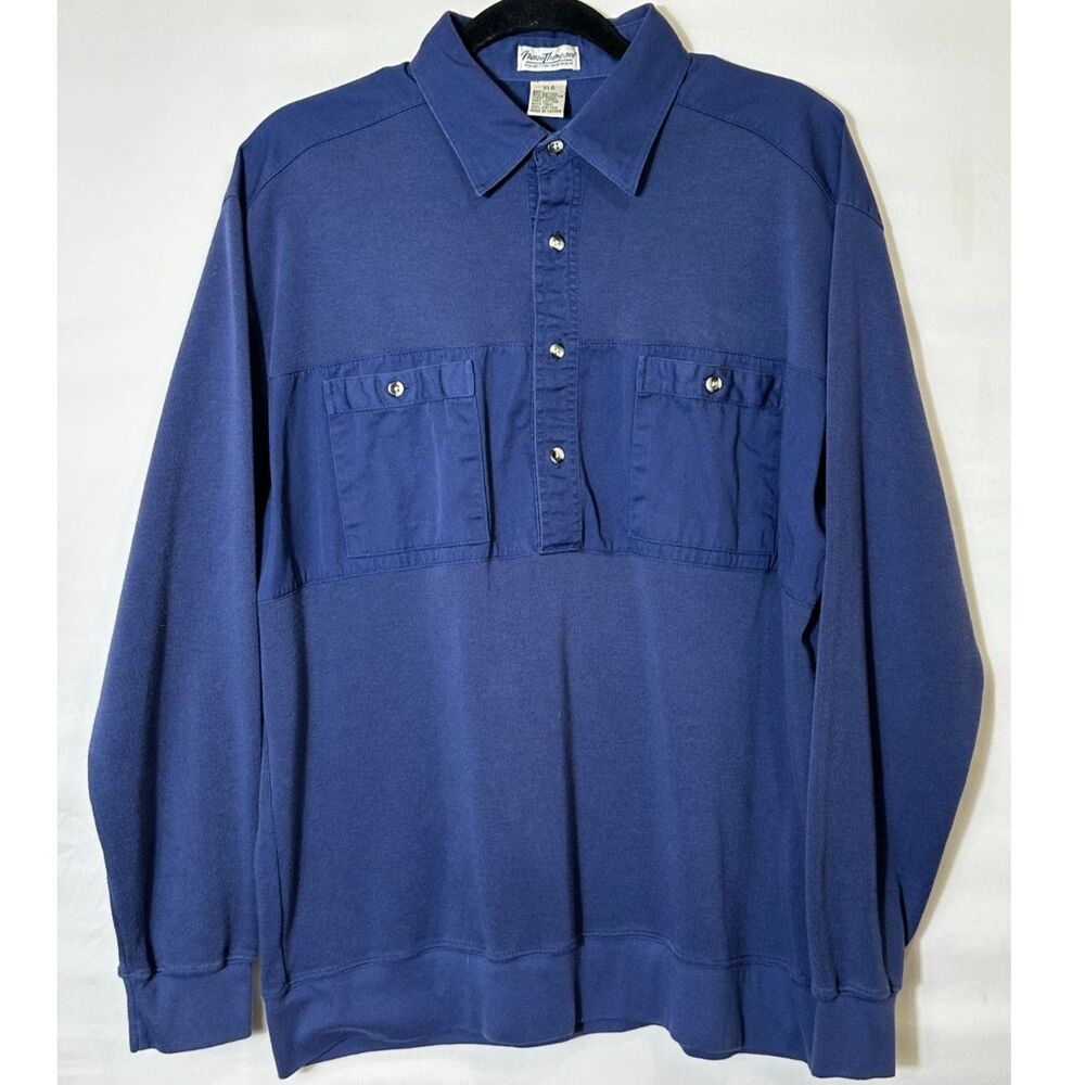 Norm Thompson Vintage Mixed Media Ribbed Knit Pullover Polo Long Sleeve Size XL